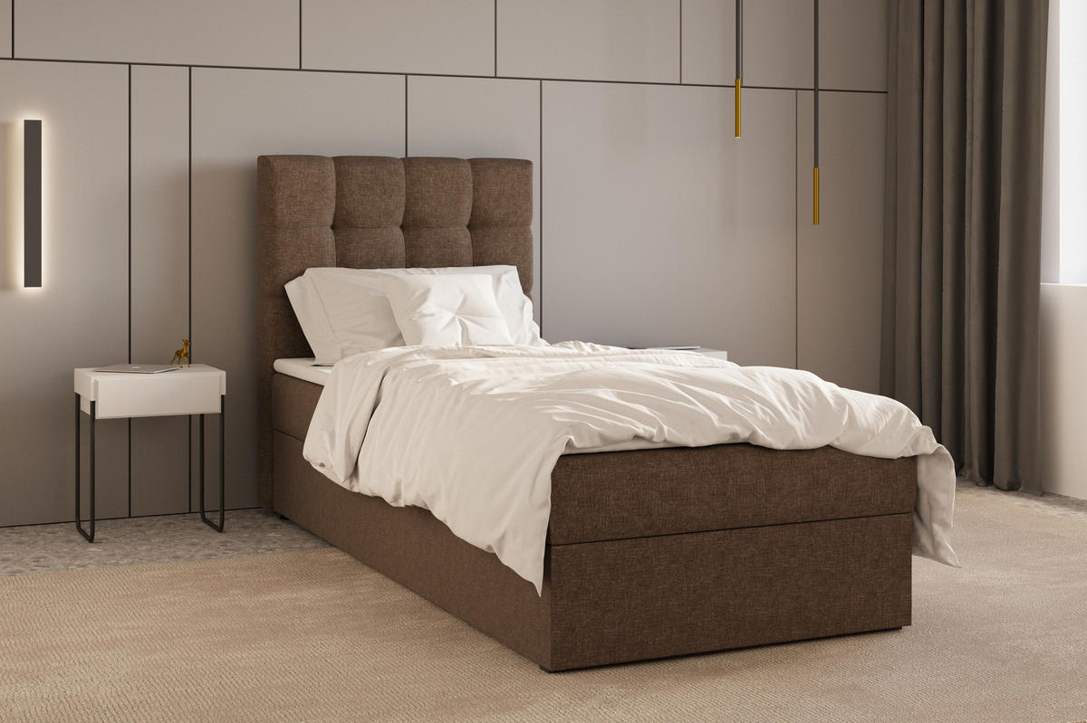 BETT - Boxspringbett 90x200 - 05 Hugo 24 - Braun - Braun, Holz (90/200cm) - Möblo