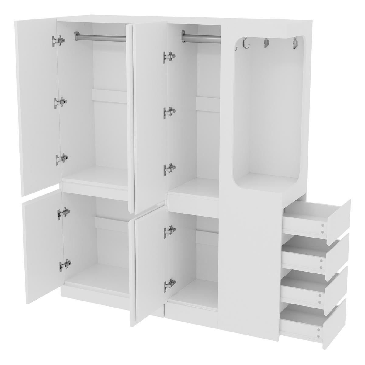 KLEIDERSCHRANK 140x40x170cm Schubladen Stauraum Weiß Rechts - Weiß, Holz (140/170/40cm) - FLIEKS