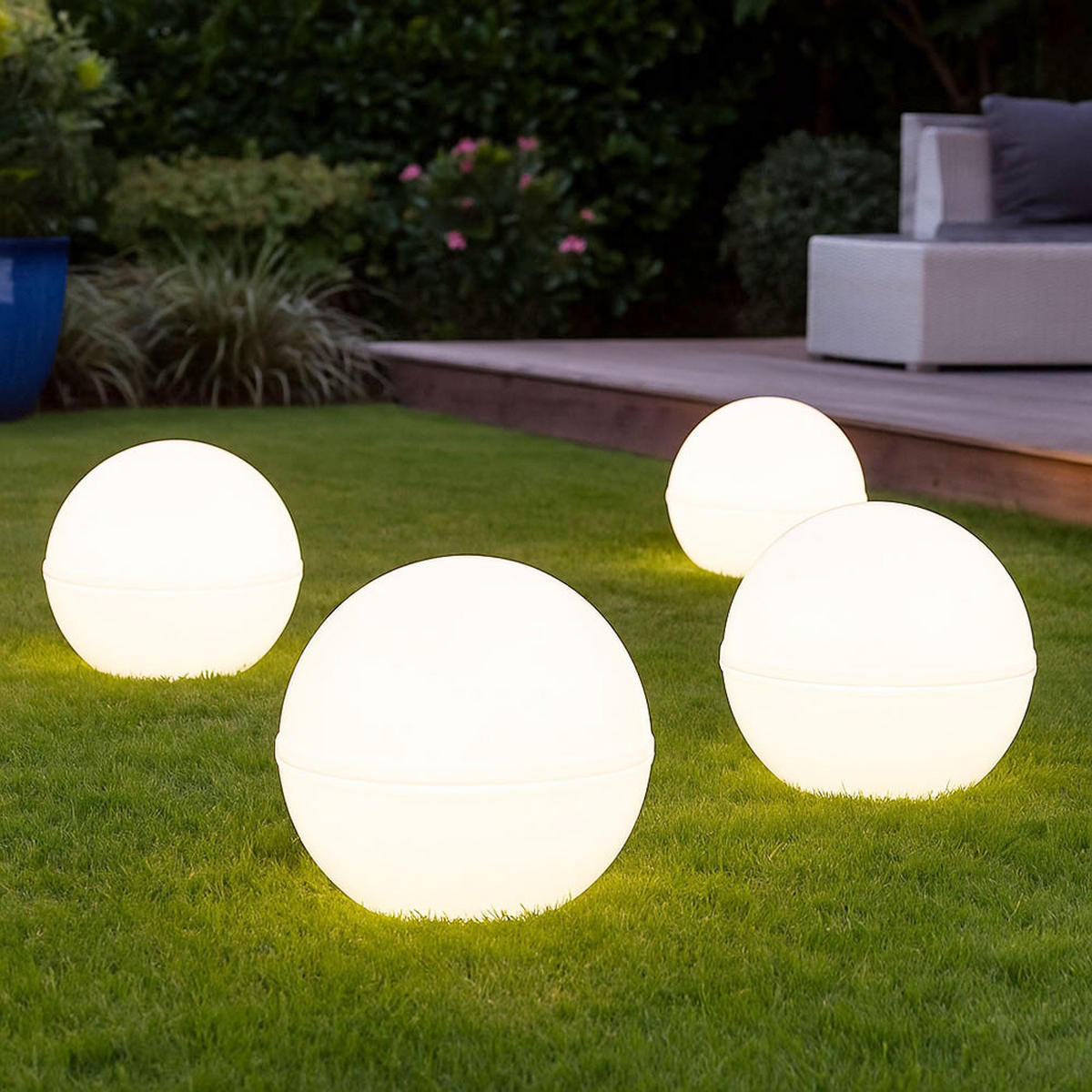 AUSSENLEUCHTE Kugel Weiß mit Erdspieß 4er Set - Weiß, Kunststoff (20/20/51cm)