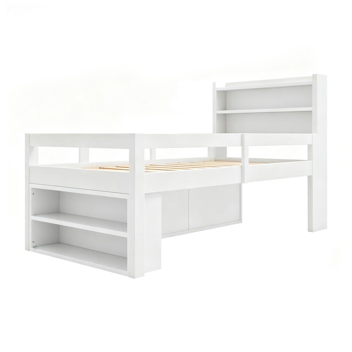 KINDERBETT 90/200 cm in Weiß Holz mit Stauraum, LED und USB - Weiß, Holz/Holzwerkstoff (90/200cm) - WISHDOR