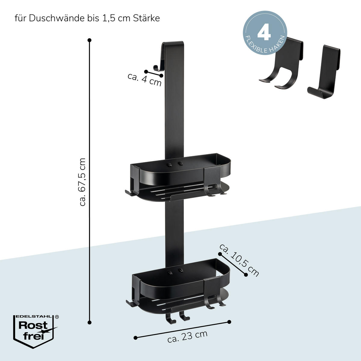 DUSCHABLAGE für Glasduschwand, Edelstahl schwarz - Schwarz, Metall (23/67.5/10.5cm) - eluno