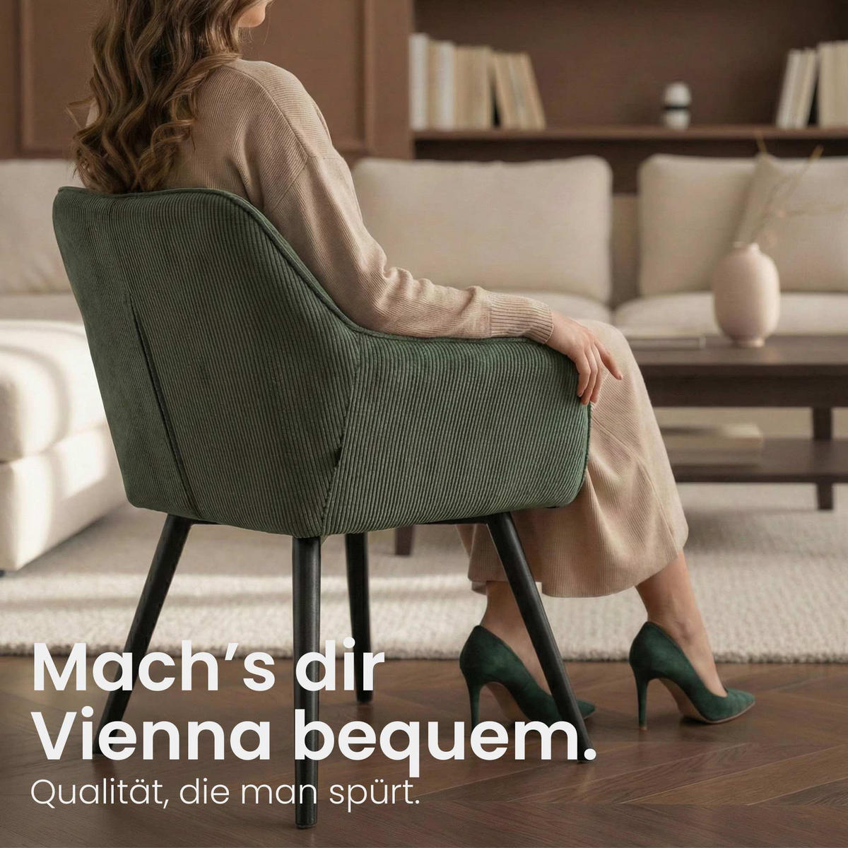 ESSZIMMERSTUHL Cord Grün - Schwarz/Grün, Holz/Textil (65/82/64cm) - CLP