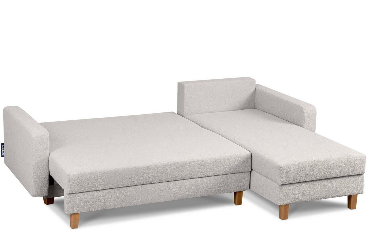 ECKSCHLAFSOFA ERISO 3/4 Sitzer und Universalecke mit Ottoman, Bouclé-Stoff, weiß - Braun/Weiß, Textil (240/183cm) - KONSIMO®