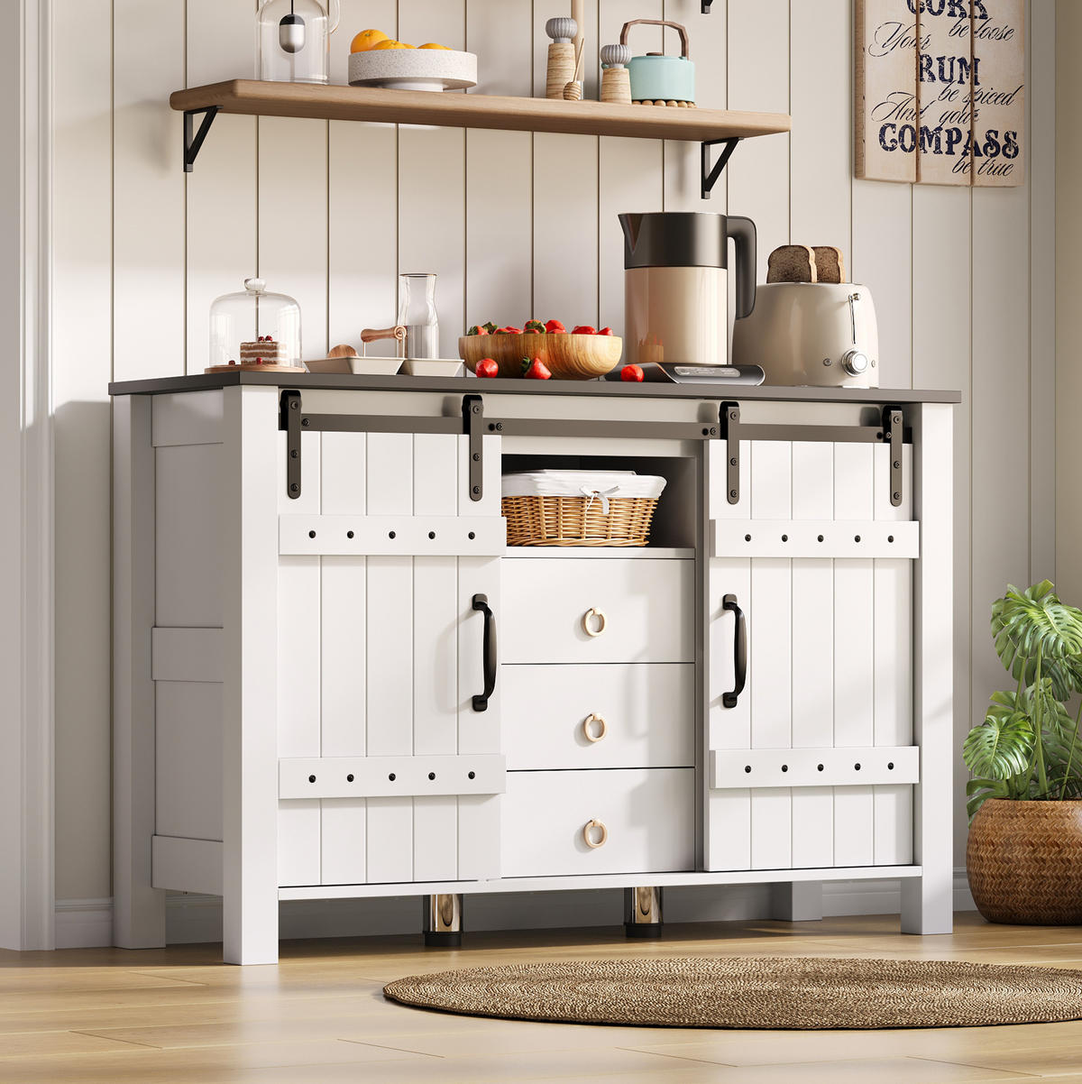 SIDEBOARD aus MDF 40x120x80 cm Weiß mit Schiebetüren und 3 Schubladen - Weiß, Holzwerkstoff (120/80/40cm) - IVMEU