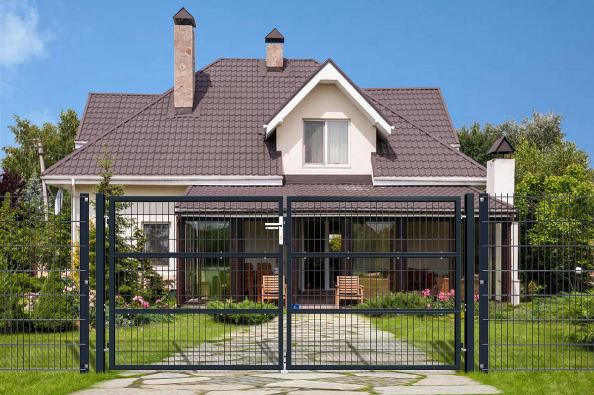 ZAUNTOR Razo Grau 3m H.140cm + TÜRCHEN 1m H.140cm - Grau, Metall (306/146cm) - Casanoov