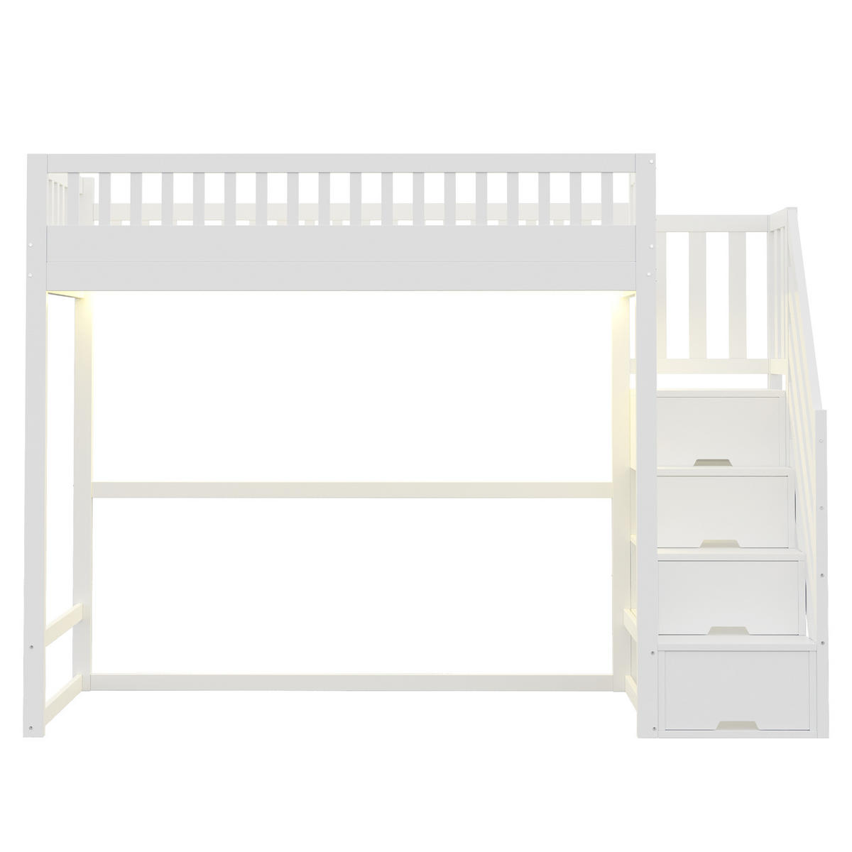 HOCHBETT 90x200 Weiß Kiefer LED Sicherheitsgitter - Weiß, Holz (90/200cm) - FLIEKS