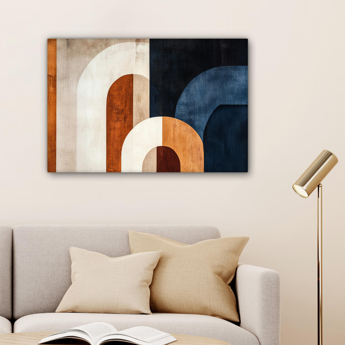 LEINWANDBILD Abstrakt - Formen - Dunkelblau Gemälde 60x40 cm - Cognac, Textil (60/40cm) - MuchoWow