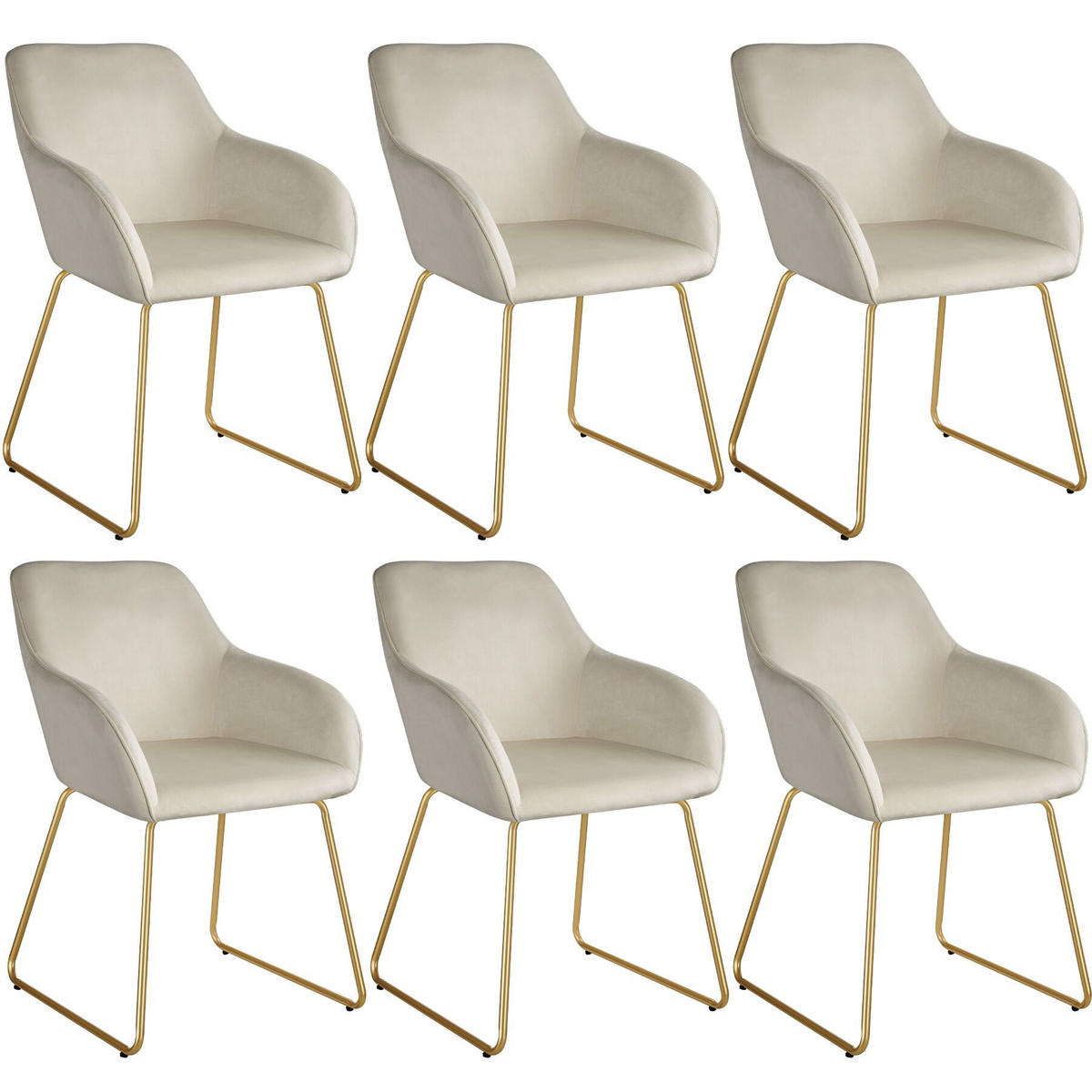 ESSZIMMERSTUHL Jeane,57 x 61 x 85,5 cm, Belastbarkeit 120 kg,Samtoptik creme/gold - Goldfarben/Samtahornfarben, Kunststoff (57/85.5/61cm) - tectake