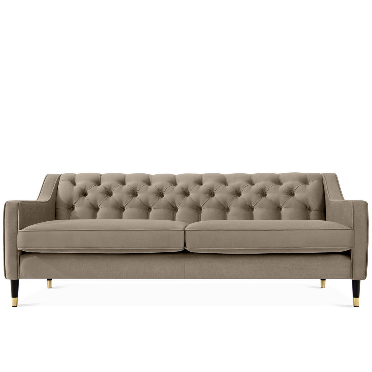 3-SITZER-SOFA NOMUS Velours, gesteppt, Beige - Wengefarben/Beige, Holz/Holzwerkstoff (192/78/80cm) - KONSIMO®