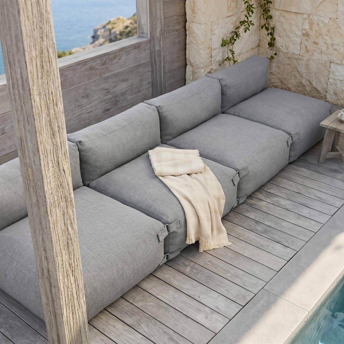 GARTENSOFA mit 4 Sitzplätzen, Grau - Grau, Textil - Oviala