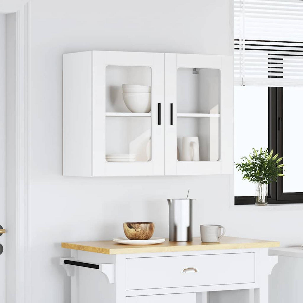 KÜCHEN-HÄNGESCHRANK Mit Glastür Weiss - Weiß, Holzwerkstoff (31/60/80cm) - vidaXL