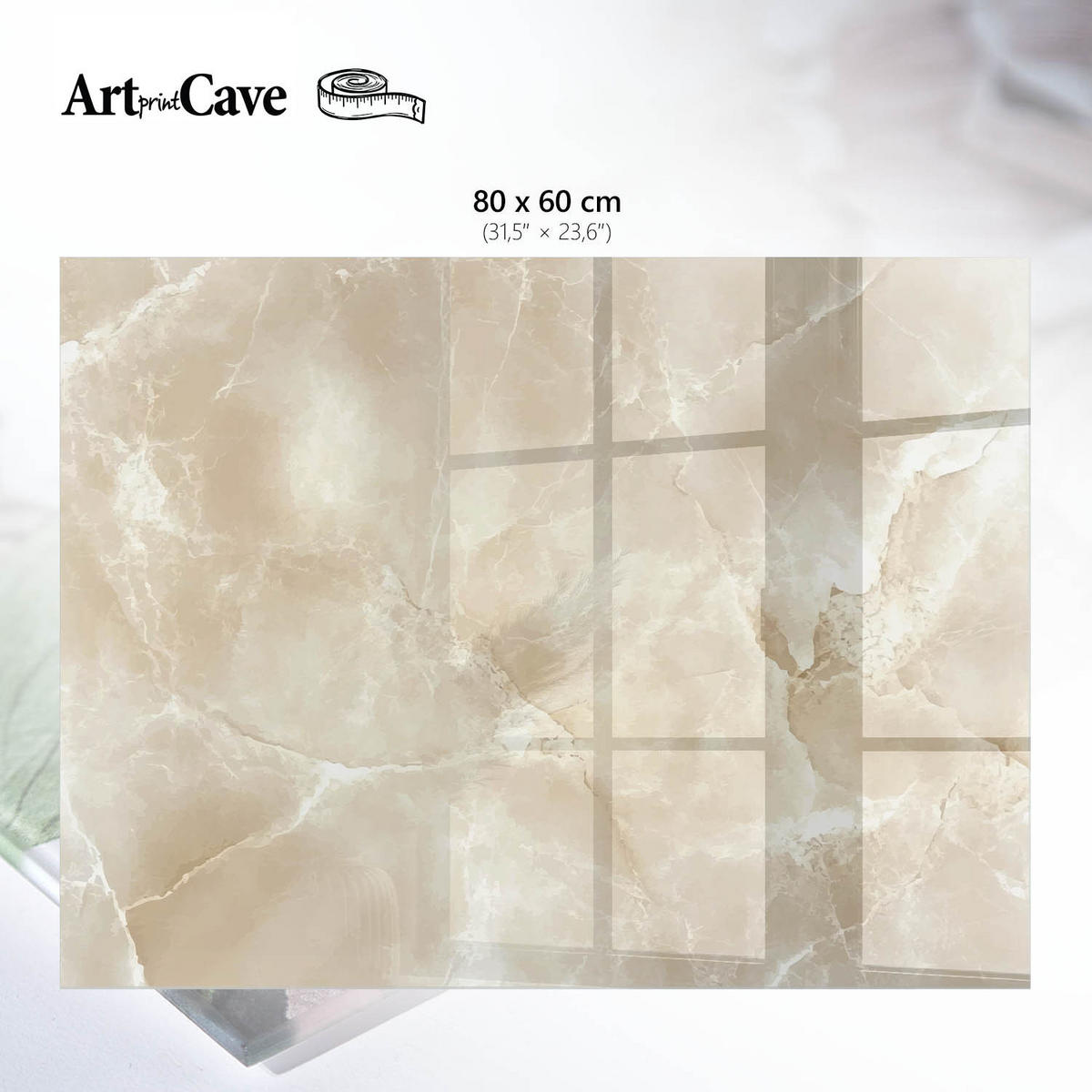GLASPLATTE 80x60 cm – Cremefarbener Marmor - Schwarz, Glas (0.4/80/60cm) - ArtPrintCave