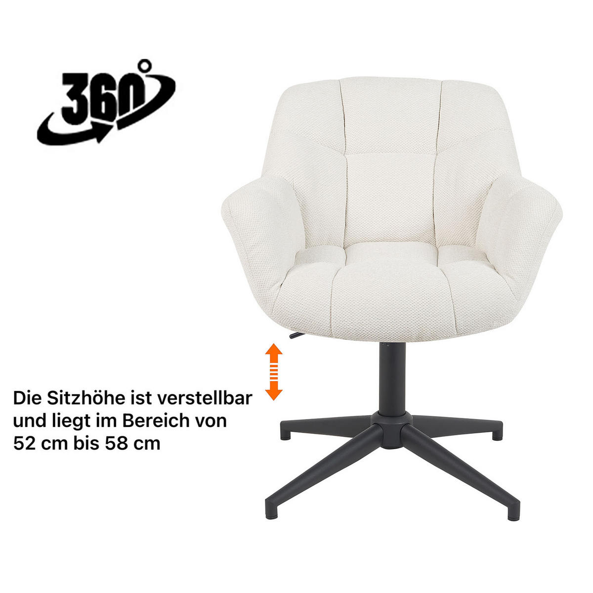 BÜROSTUHL Mika-Nala - Creme/Schwarz, Textil/Metall (65/78/66cm) - DUBI Möbel
