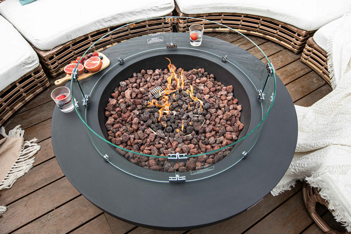 FEUERTISCH LUNAR BOWL Gasfeuerstelle aus GFRC-Beton 107/107/40 cm - Dunkelgrau, Naturmaterialien (107/40/107cm) - Elementi