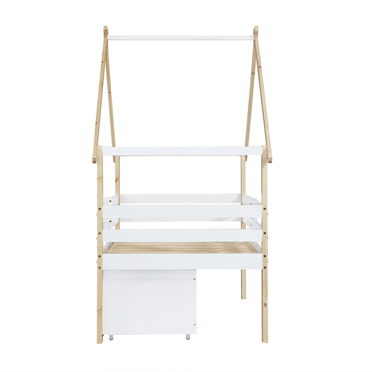 KINDEREINZELBETTEN aus Holz & MDF 90x200 cm in Weiß/Natur mit Treppe & 2 Fächern - Weiß, Holzwerkstoff (90/200cm) - Modfu