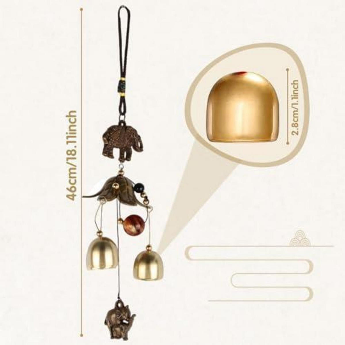 WINDSPIEL Elefant Kupferlegierung - Bronzefarben, Metall (46/3/3cm)