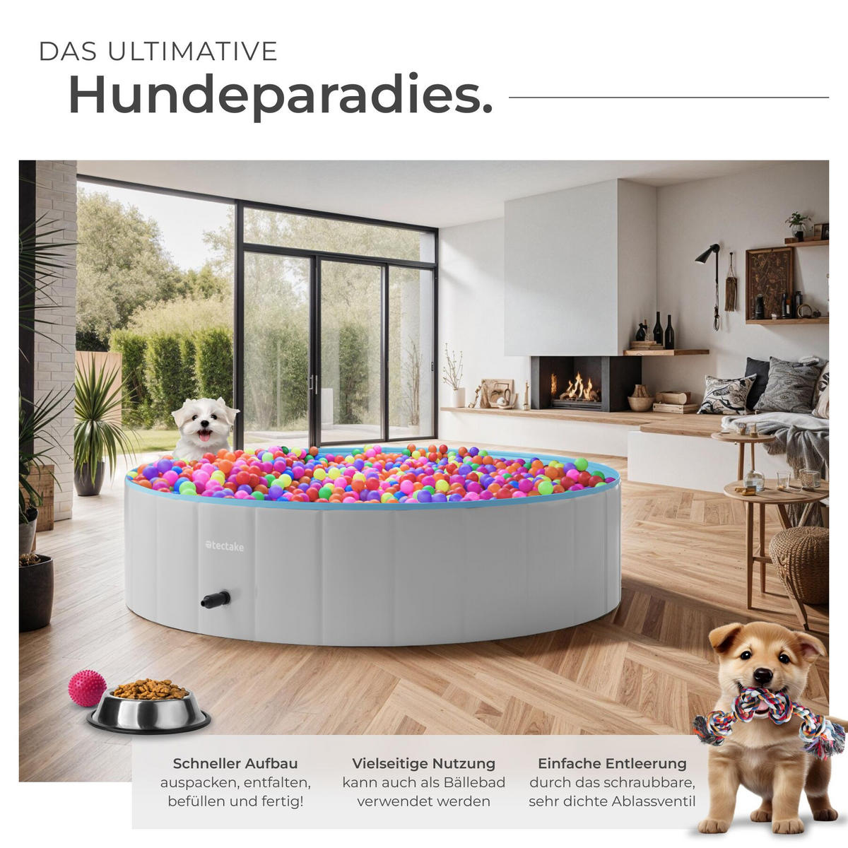 HUNDEPOOL Nele, schneller Auf- und Abbau, grau/blau - Blau/Grau, Kunststoff (120/30/120cm) - tectake