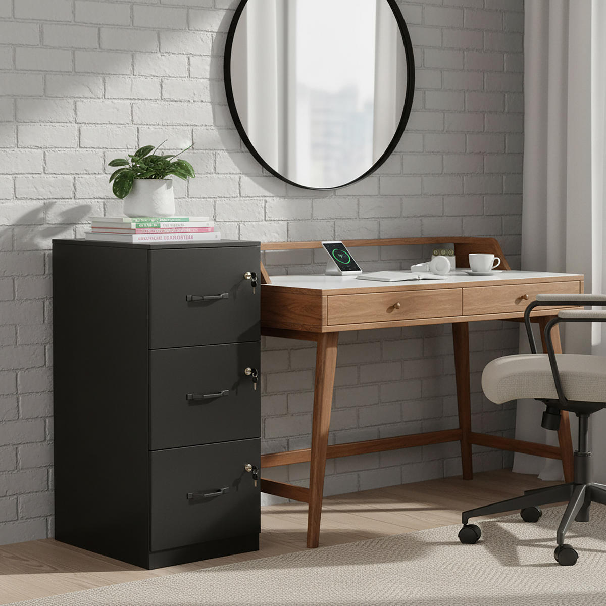 AKTENSCHRANK - Schwarz, Holzwerkstoff/Metall (40/103/40cm) - Relaxdays