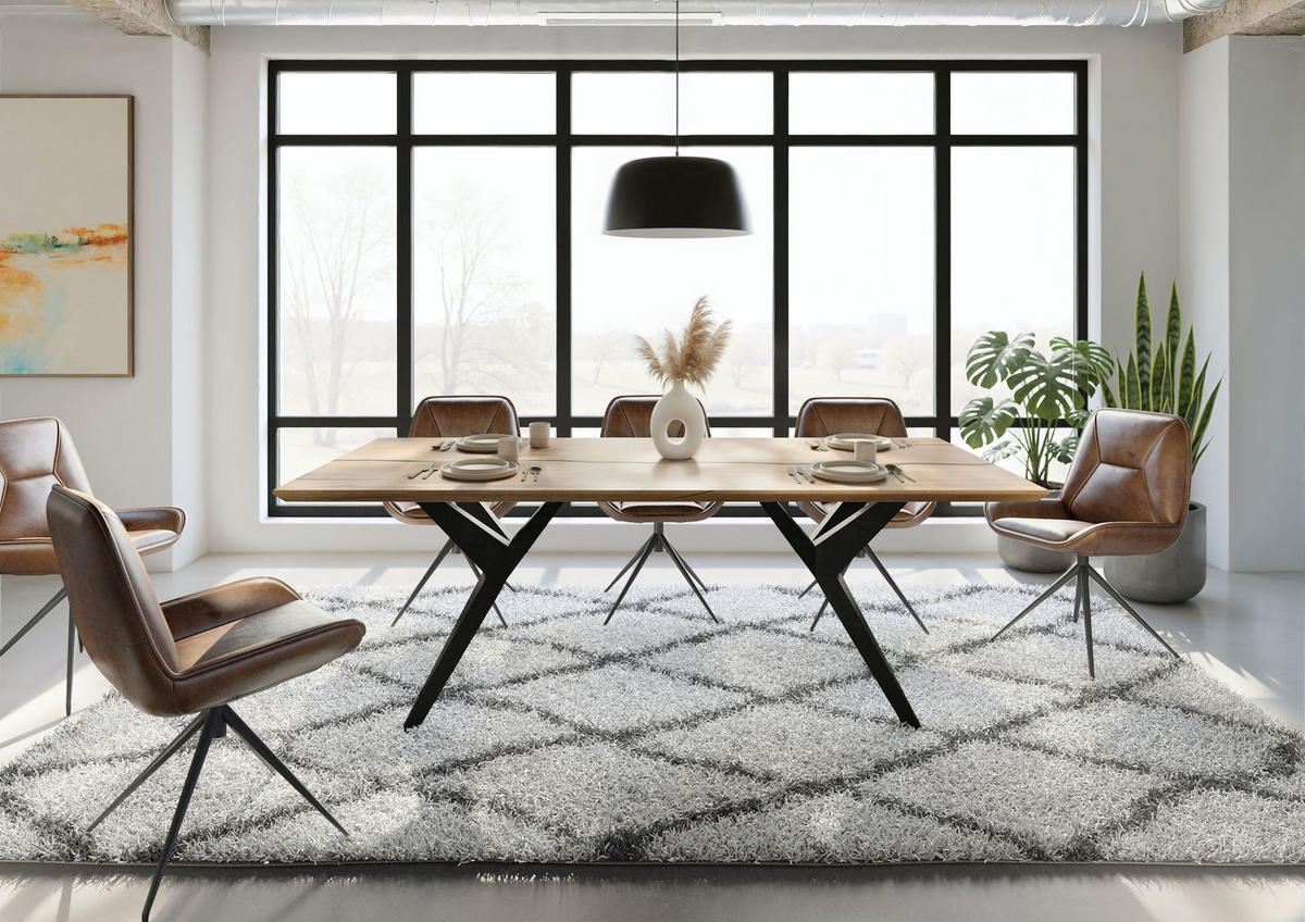 ESSTISCH Mango 200x100x76 natur lackiert / Epoxid schwarz, Sterngestell anthrazit matt EPOXY - Naturfarben, Holz (200/100/76cm) - Massivmoebel24
