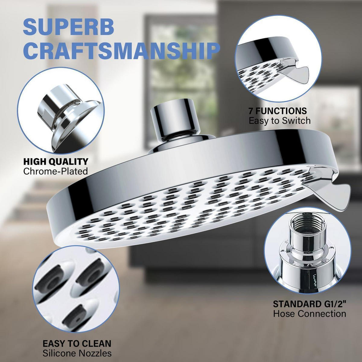 REGENDUSCHE 6 Zoll 7 Duschmodi Chrom - Silberfarben, Metall (15.2/12.7/7.5cm)