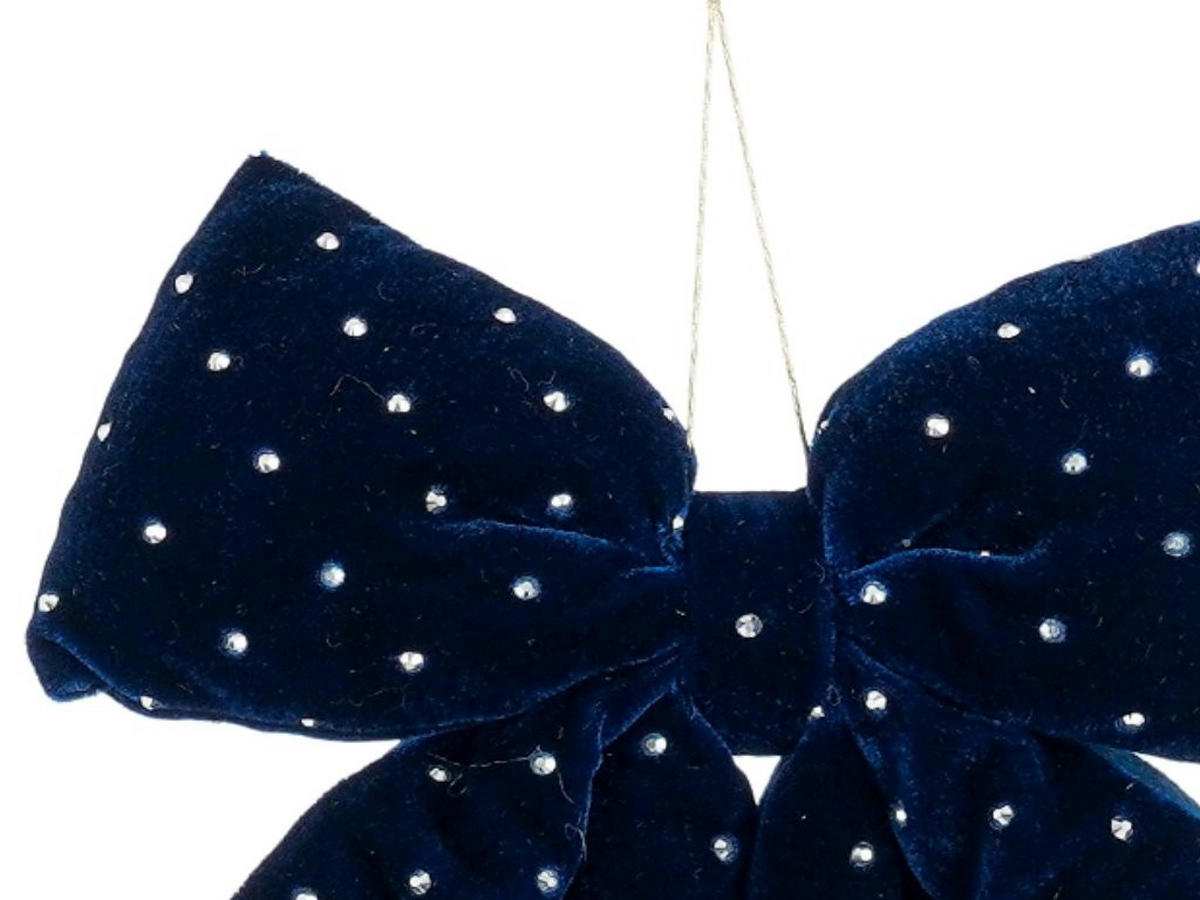 WEIHNACHTSSCHLEIFE Satin mit Schmucksteinen, blau, 20 × 23 cm, Stoff, für Weihnachtsbaum und Dekoration - Blau, Naturmaterialen (20/23/1cm) - LAALU
