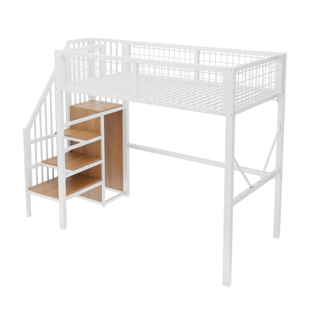 HOCHBETT 90/200 cm mit Stauraumleiter und LED, DE-41606, in Weiß - Weiß, Metall (90/200cm) - ComfortXL