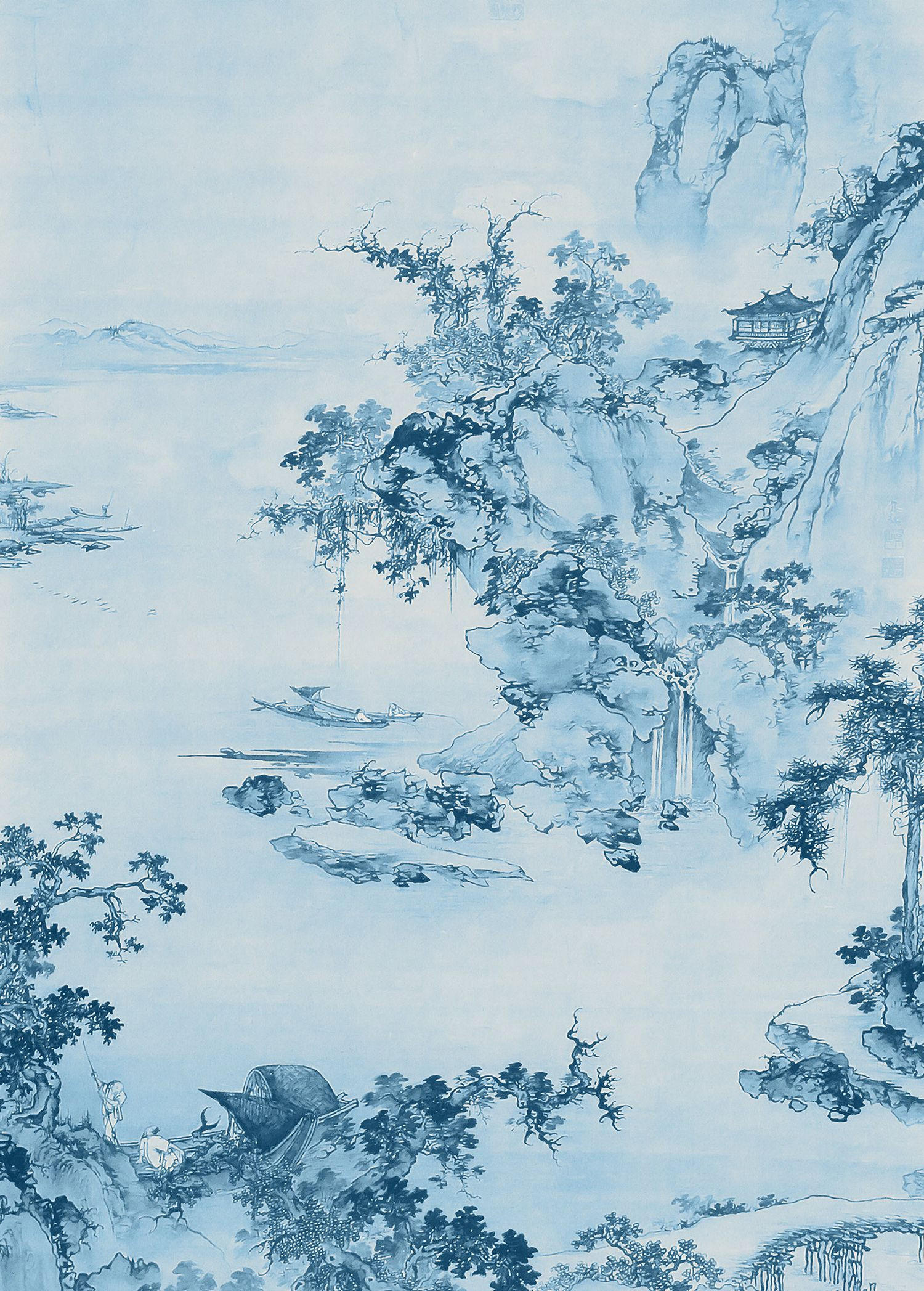FOTOTAPETE blaues Porzellan 200 x 280 cm - Blau, Papier (200/280cm) - Sanders & Sanders
