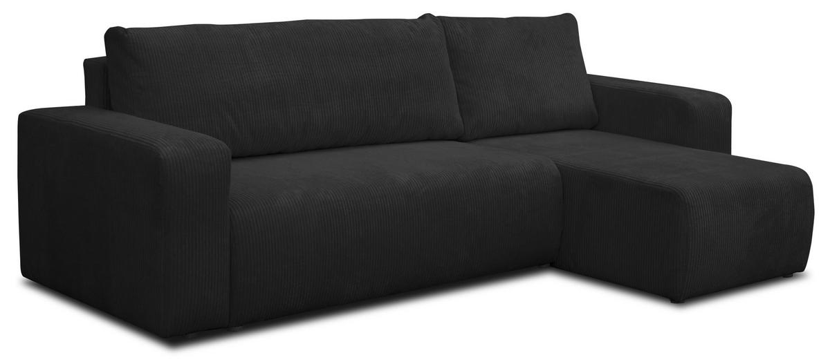 ECKSOFA LUNA mit Schlaffunktion und Bettkasten Cord-Stofff (Schwarz) - Schwarz, Textil (244/142cm) - VENASI MÖBEL
