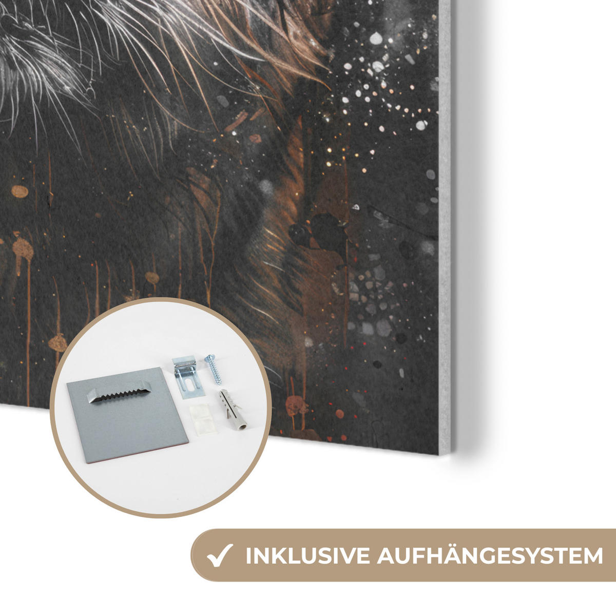 AKUSTIKBILD Tiger - Tiere - Porträt - Luxus - Schwarz Kunstdruck Schlafzimmer 50x70 cm - Braun, Kunststoff (50/70/0.9cm) - MuchoWow