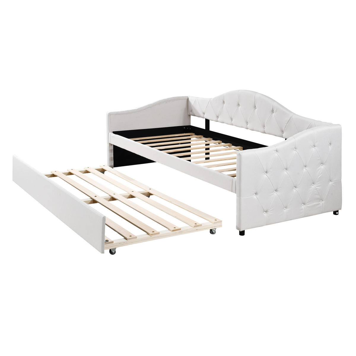 TAGESBETT mit Ausziehbett 90x200 cm Leinen Beige - Beige, Holz (90/200cm) - Meubliv