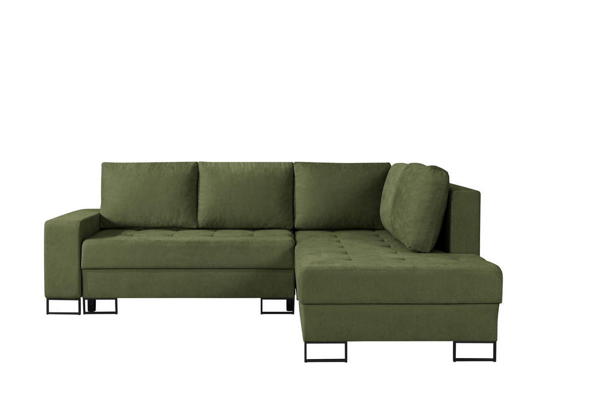ECKSOFA mit Schlaffunktion Rechts Grün Chenille - 245x200 cm - Trevi - Schwarz/Grün, Holz/Holzwerkstoff (245/200cm) - Ravio