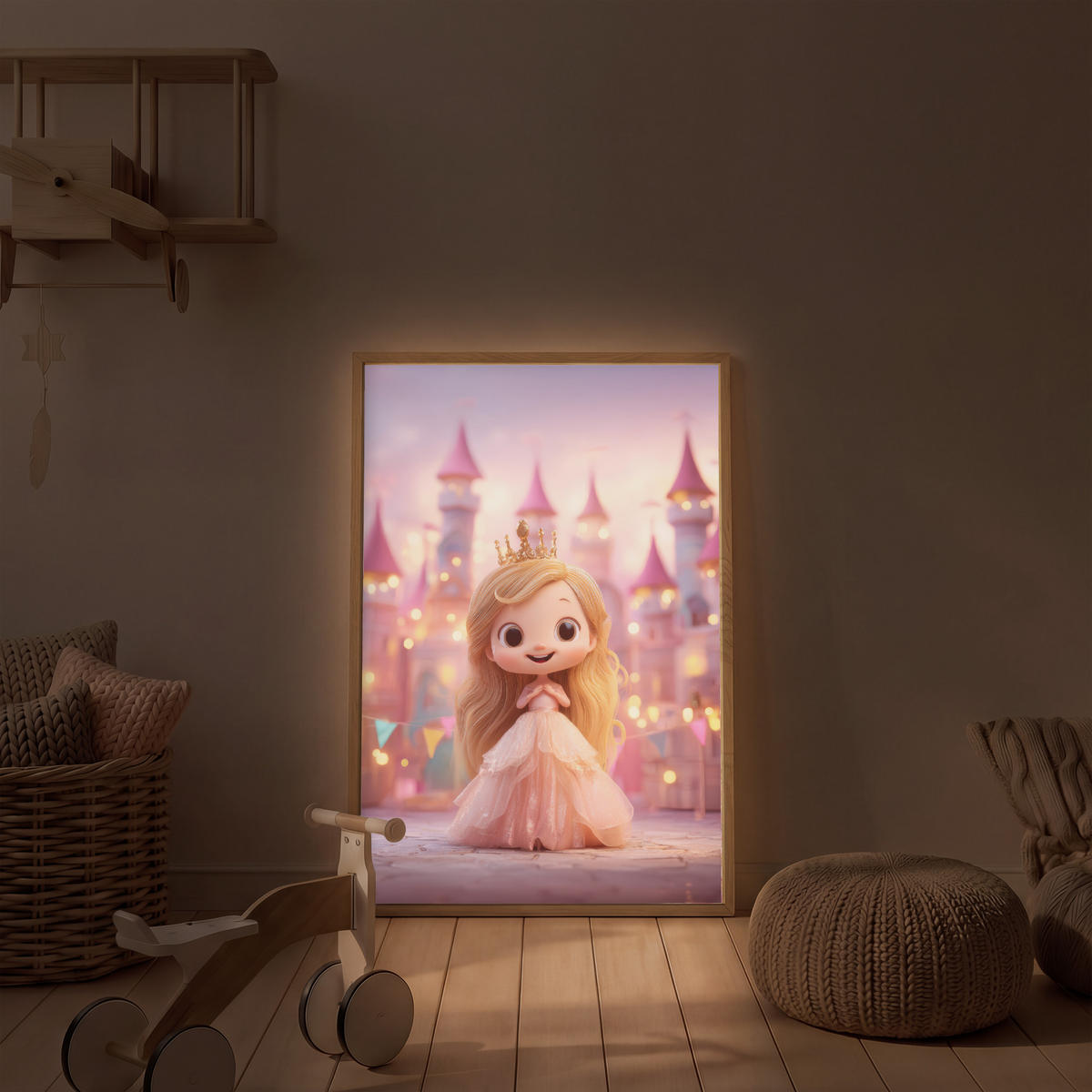 DOBÍJECÍ NOČNÍ LAMPIČKA Princezna - Růžová - Zámek 60x90 cm - růžová, kompozitní dřevo (8/60/90cm) - OnlyWow
