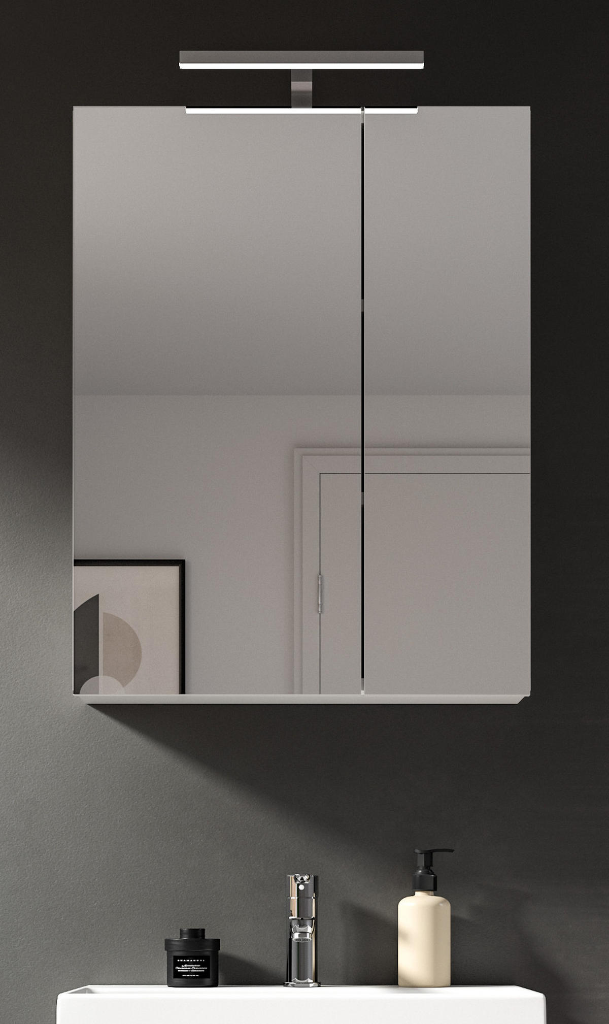 SPIEGELSCHRANK weiß 60 cm, Badezimmer Schrank 2-türig - Weiß, Glas/Holzwerkstoff (60/77/18cm) - Inn.Furn