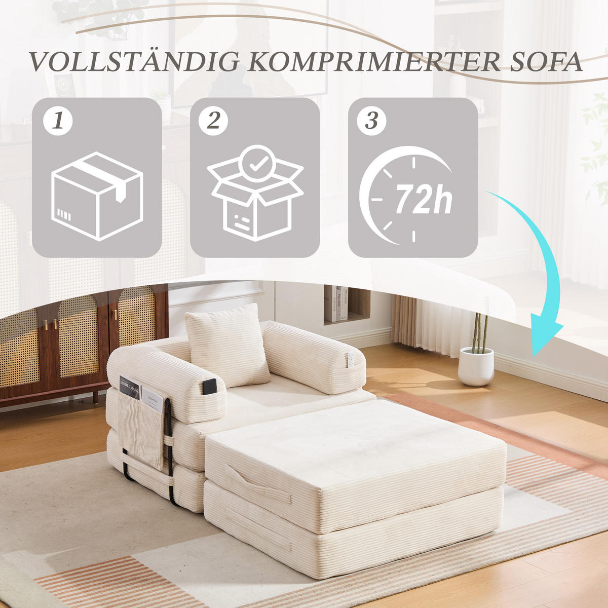 SOFA Cord Beige mit Kissen und Hocker - Beige, Textil/Metall (112/67/190cm) - WISHDOR