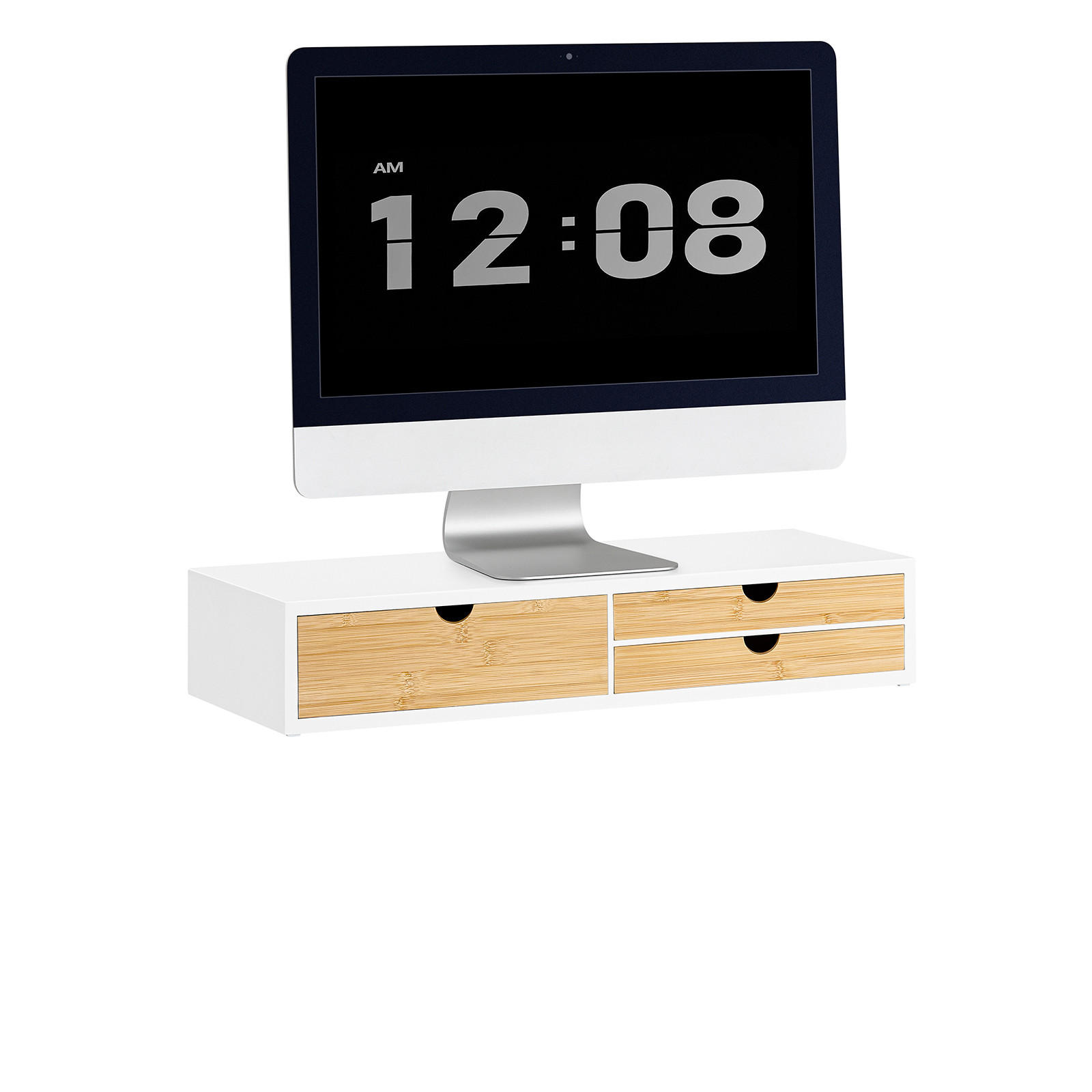 SoBuy STOJAN NA MONITOR se třemi zásuvkami Bílá 60x22x11cm Minimalistický