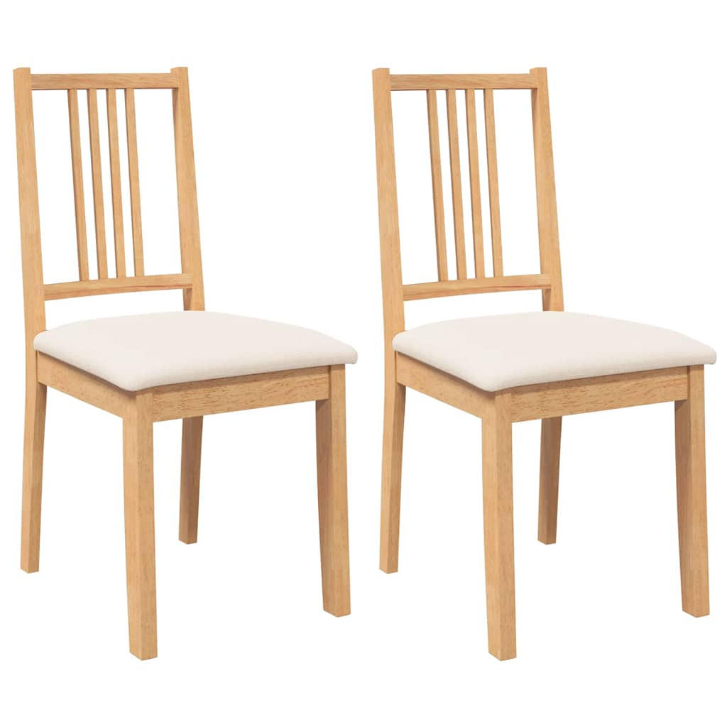 ESSZIMMERSTÜHLE Mit Kissen 2Er Set Natur Massivholz Gummibaum - Braun, Holz (47.5/89/40cm) - vidaXL