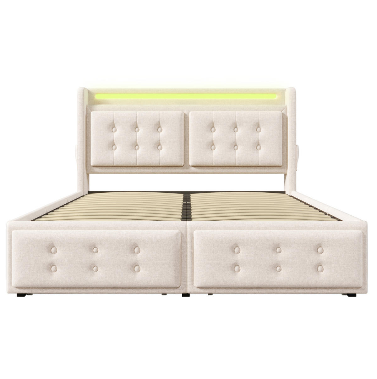 POLSTERBETT 180/200 cm Beige mit LED-Beleuchtung, Stauraum und Ladefunktion - Beige, Textil (180/200cm) - Flora Grace
