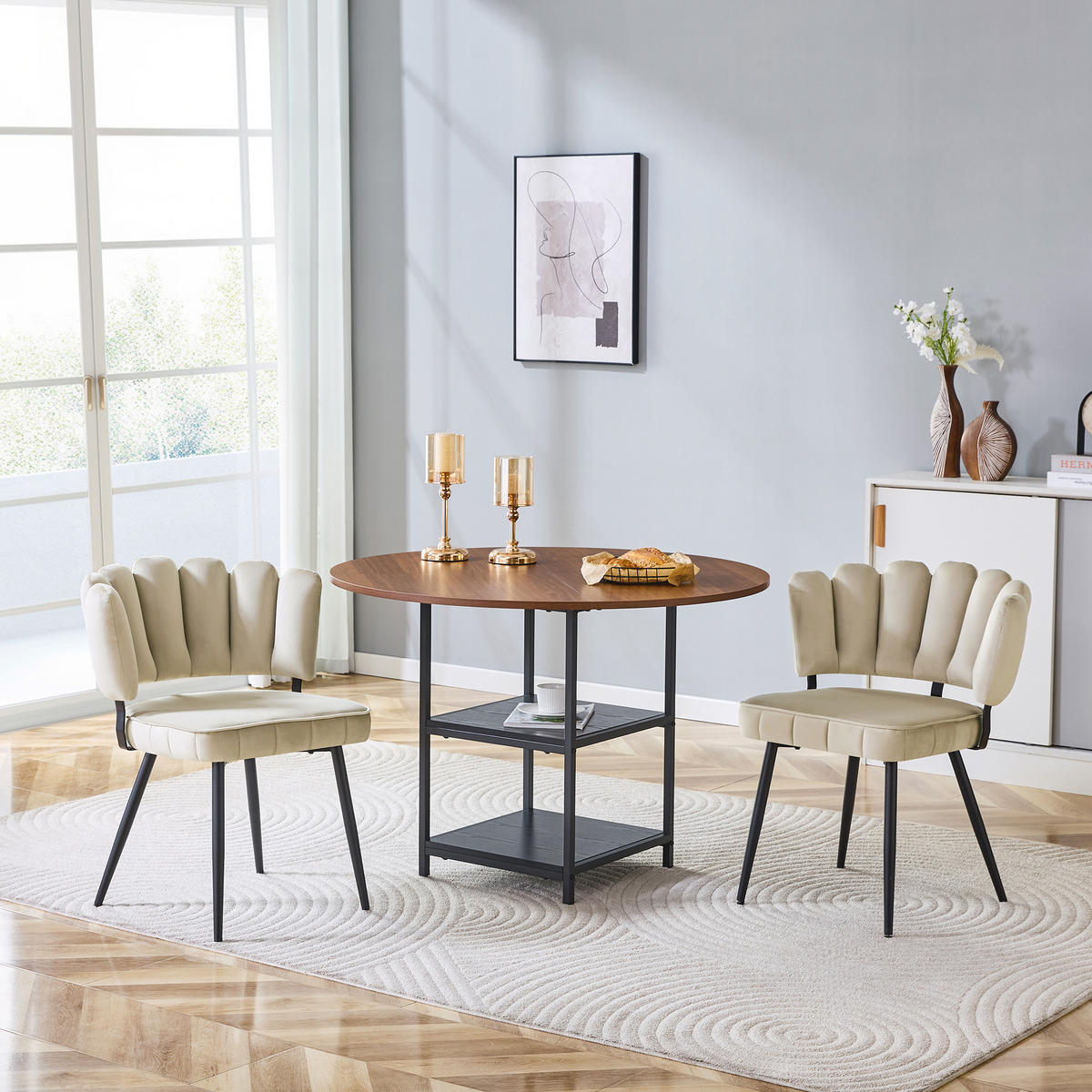 ESSGRUPPE DE-39440 3-teilig, mit doppelter Ablage und 2 Stühlen Hellbraun - Hellbraun, Holzwerkstoff (107/75/107cm) - ComfortXL