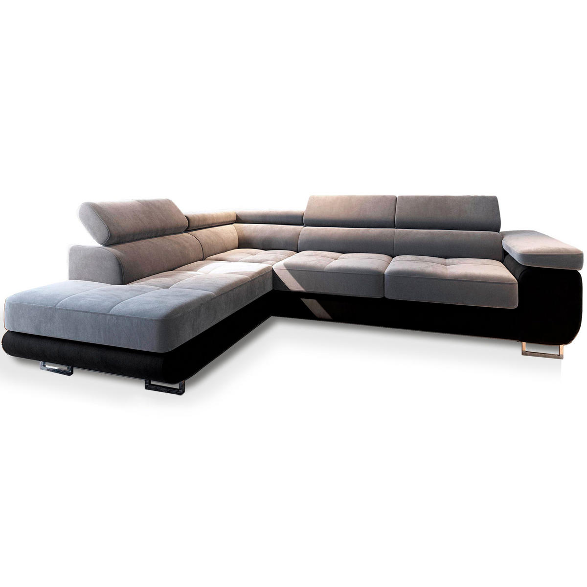 ROHOVÁ SEDAČKA SELVA světle šedá - stříbrná/světle šedá, dřevo/kompozitní dřevo (275/202cm) - MASSENO