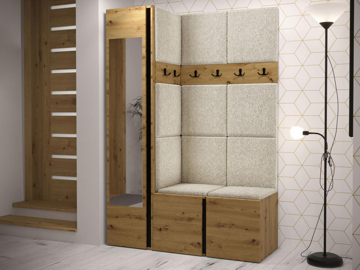 GARDEROBEN-SET Orion X - Creme/Eiche Artisan, Holzwerkstoff/Kunststoff (124/186/46cm) - MIRJAN24