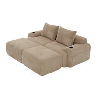MODULARES 2-Sitzer Cordsofa mit 2 Hockern Getränkehalter und Seitentasche 200/174/80 cm Sandfarben - Sandfarben, Textil (174/80/200cm) - Redom