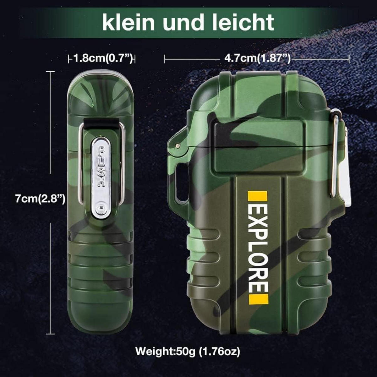 FEUERZEUG Elektrisch Wasserdicht Winddicht USB Wiederaufladbar Tarnung - Multicolor, Kunststoff (11.9/4.6/17.8cm)