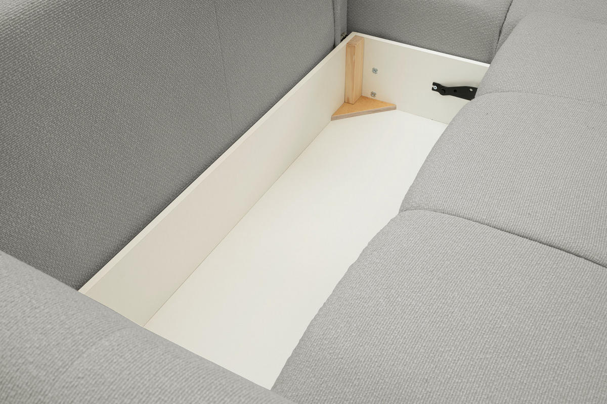 ECKSOFA MODA E Grau Geflochtener Stoff mit Schlaffunktion - Grau, Holz (257/177cm) - MASSENO