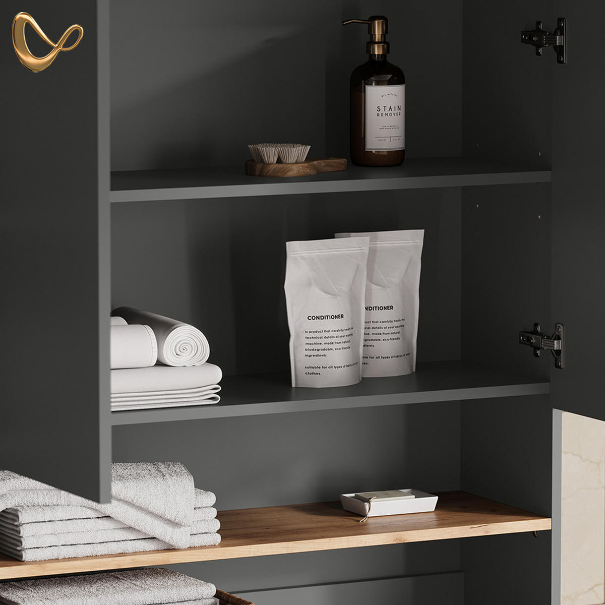WASCHMASCHINENSCHRANK Paolina Anthrazit/Goldkraft Eiche 93.6 x 100.4 cm - Anthrazit/Eiche Wotan, Holzwerkstoff (93.6/100.4/29cm) - Livinity®