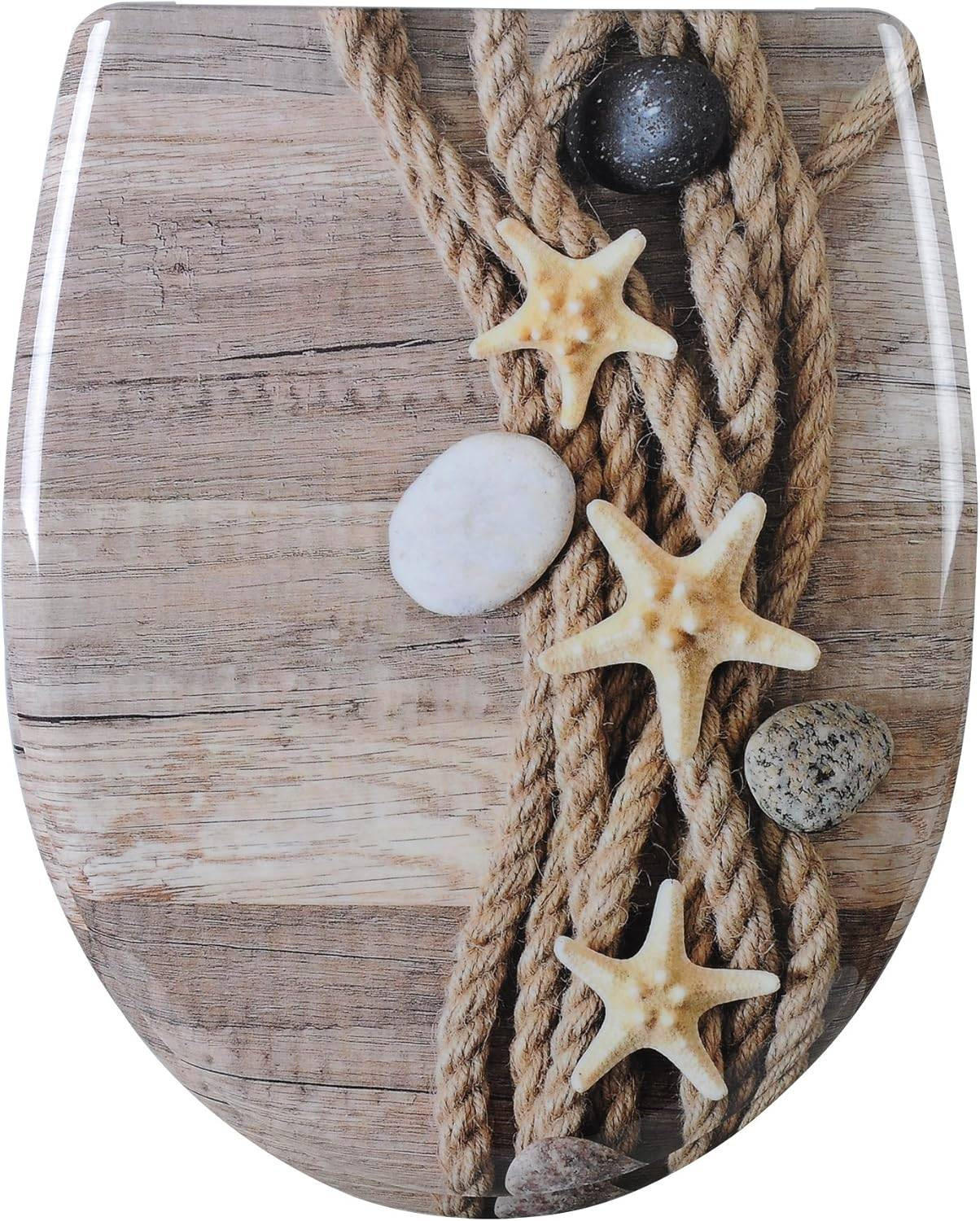 WC SITZ mit Absenkautomatik, Hemp Rope Starfish Oval - Hellbraun/Weiß, Kunststoff (37/2.51/45cm) - Woltu