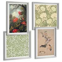 BILDER SET 4er Set - 50x50 cm & 40x60 cm Silberner Rahmen - Blumen und Vögel in natürlicher Umgebung - Silberfarben, Kunststoff (50/50cm) - TULUP