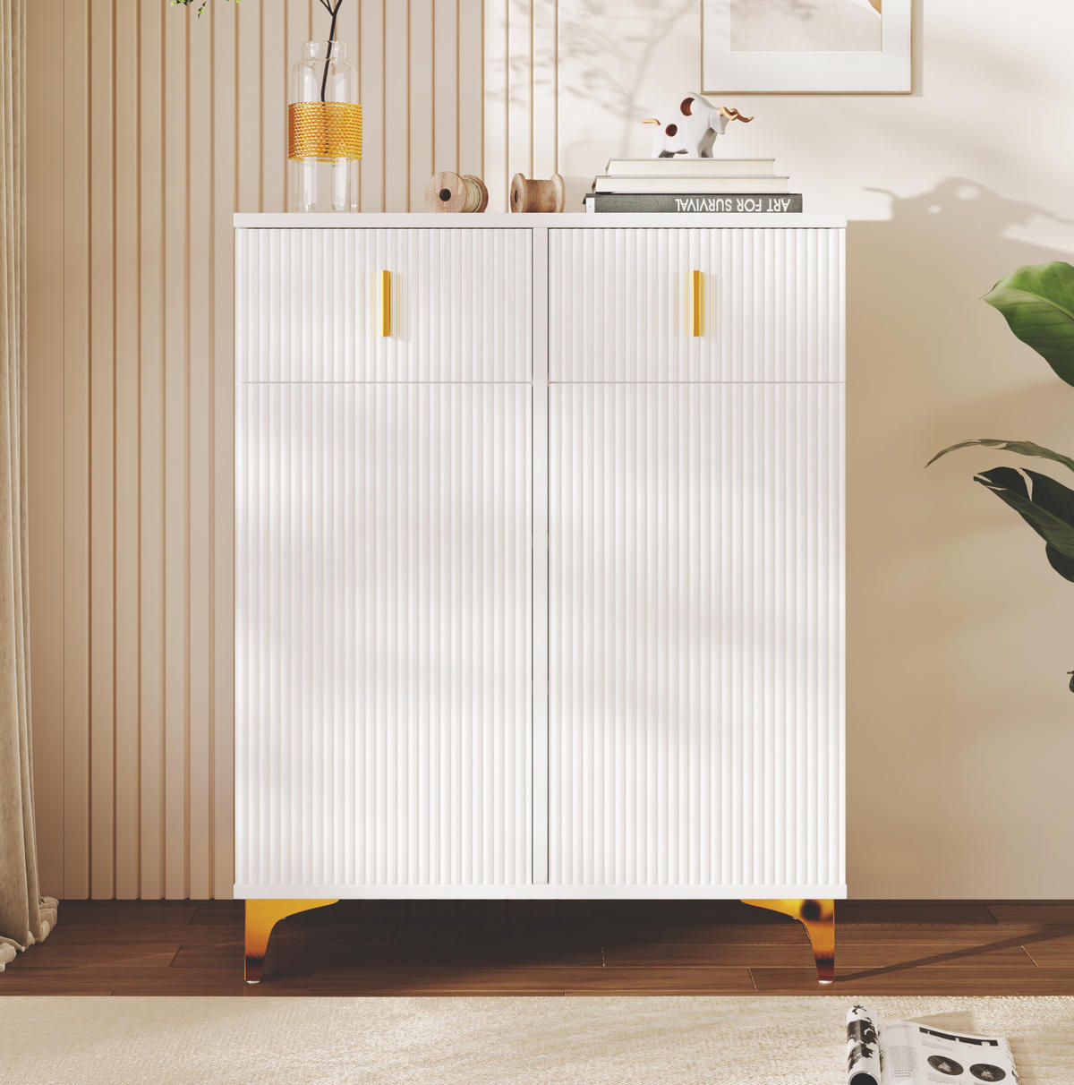HIGHBOARD 83/35/101 cm mit 2 Türen & 2 Schubladen in Weiß - Weiß, Holzwerkstoff (83/101/35cm) - BEAOK