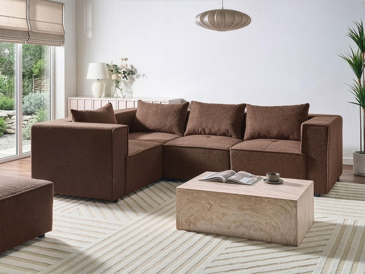 ECKSOFA Modul 4-Sitzer rechtsseitig Braun Bouclé Axebo - Braun, Textil (258/188cm) - Beliani