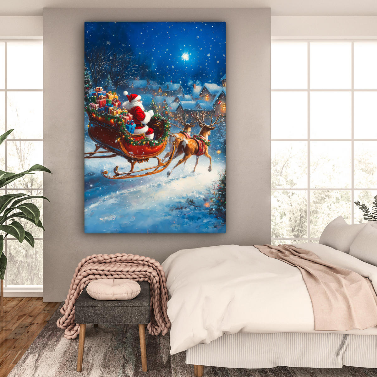 SLIKA NA PLATNU Božiček 90x140 cm - konjak, tekstil (90/140cm) - MuchoWow