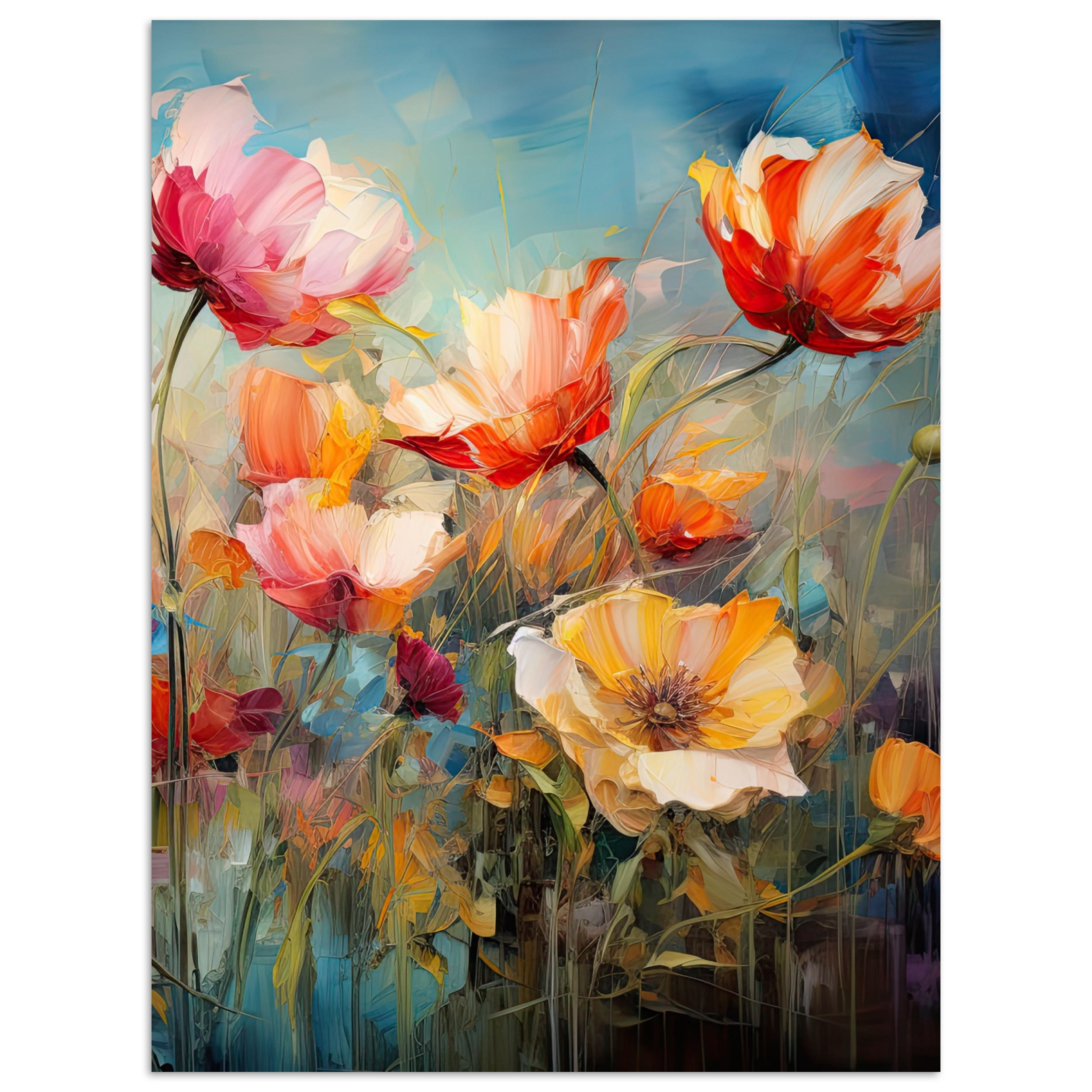 POSTER Blumen - Aquarell - Kunst - Botanisch - Natur 60x80 cm - Orange, Papier (60/80/0.1cm) - MuchoWow